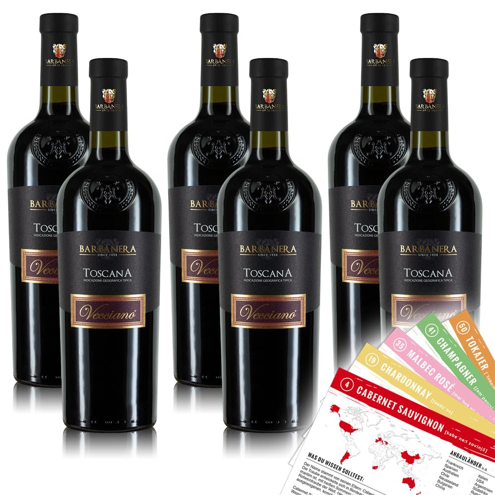 Barbanera Vecciano Toscana Rosso IGT, halbtrocken, sortenreines Weinpaket + VINOX Winecards (6x0,75l)