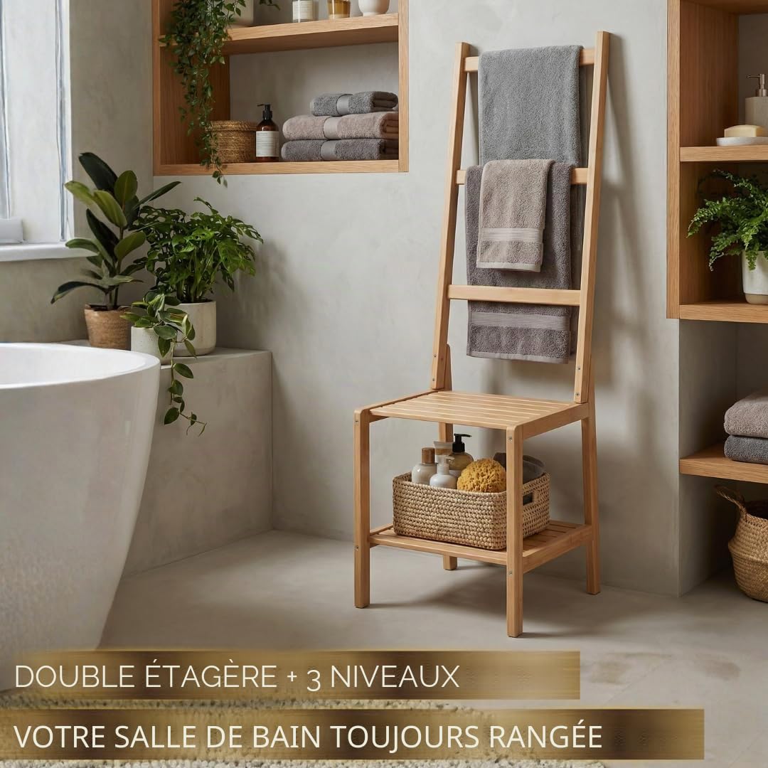 Chaise porte-serviettes en bois de hêtre, 40 x 40,5 x 133 cm, porte-serviettes de bain et chambre à coucher, petit homme serviteur, fabriqué en Italie