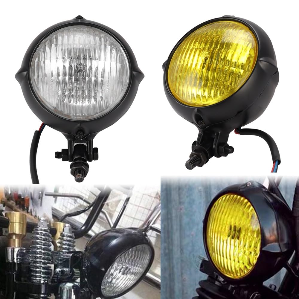 Światło Do Jazdy Pasuje do Harley Old School Chopper Bobber Cafe Racer35W motocykl Vintage 3.5 "H4 reflektor czarna lampa oświetleniowa Dziennej Dla(Yellow)