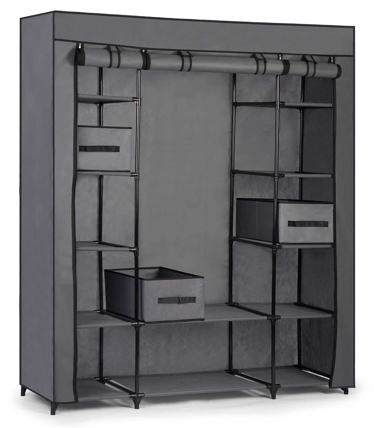 Mobiler Textil Kleiderschrank Stoffschrank Faltschrank Textilschrank Gaderobe Schubladen XXL (Graphit)