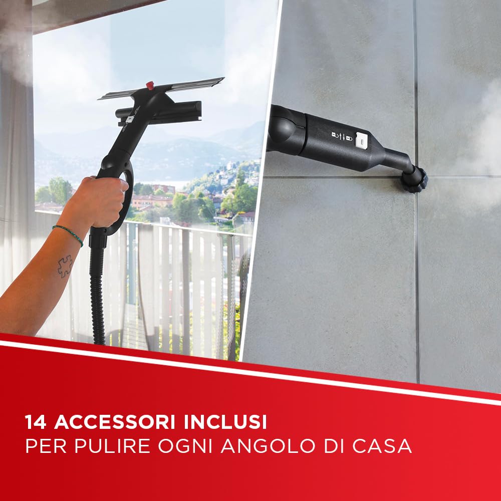 Polti Vaporetto Pro 95 Turbo Flexi, Pulitore a Vapore con Caldaia, Pressione Max 5 Bar, Potenza 1100 W, Autonomia Illimitata, Made in Italy, Funzione Eco, 14 Accessori Inclusi, Nero e Verde