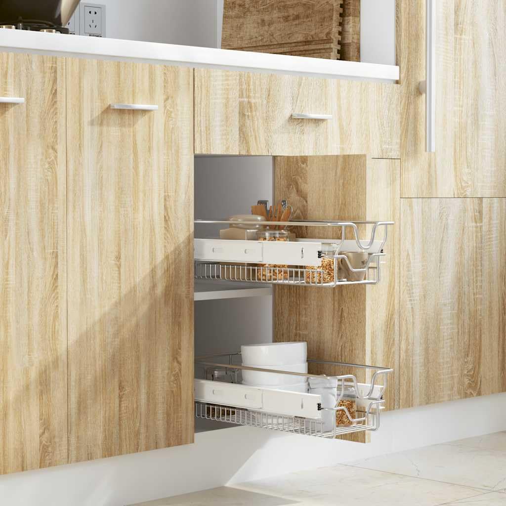 vidaXL 2X Cestelli a Rete Metallo Scorrevoli Cucina 300 mm Supporto Stoviglie