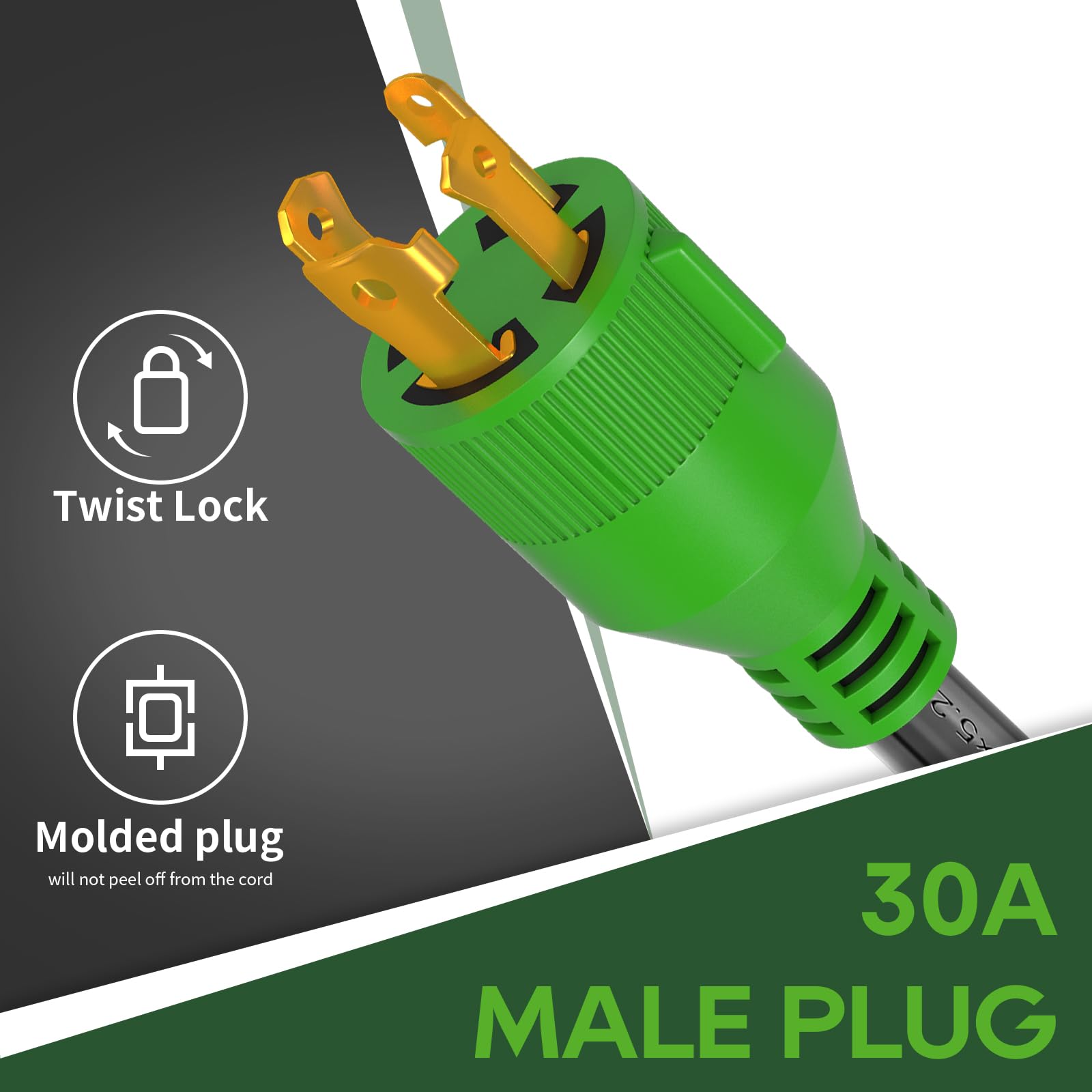 RVGUARD 4 Prong 30 Amp to 50 Amp RV Adapter Cord 12 cali STW, L14-30P blokujący męski wtyk do żeńskiego 14-50R z wskaźnikiem mocy LED, zielony