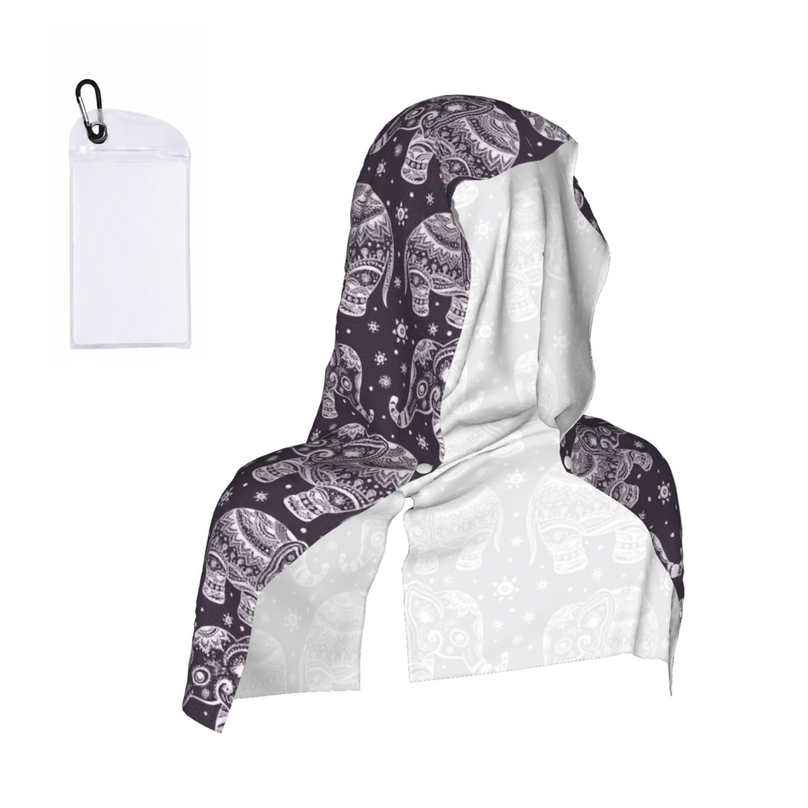 YQxwJL Cartoon Cute Elephant Print Unsex Cooling Hoodie Towel, Cools Instantly When Wet Sun Protection For Sports Fitness Gym