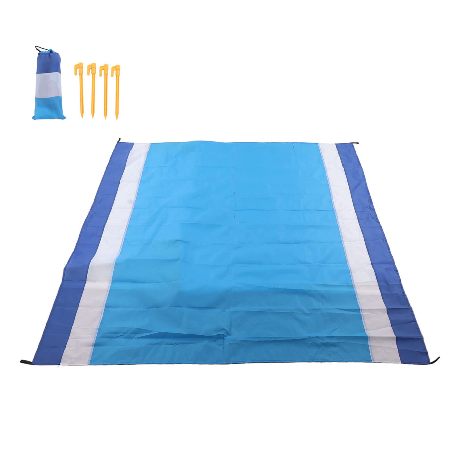 OUKENS Portable Picnic Mat, Waterproof Foldable Fashion Oversized Sand Prevention Beach Mat,Outdoor & Picnic Blanket Pocket Blanket for Travel Camping (Royal Blue White Bar+Medium Blue)