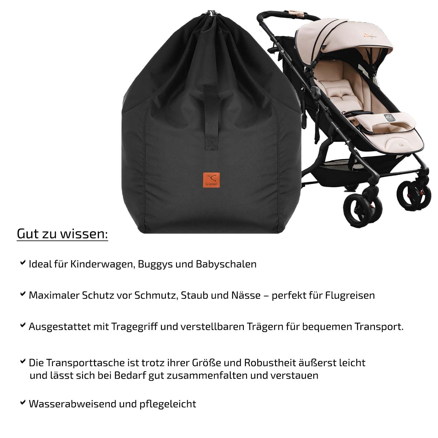Buggy Transporttasche | Reise Schutzhülle Tasche für Kinderwagen Buggy mit Rucksackfunktion, zusammenfaltbar + extra strapazierfähig & reißfest