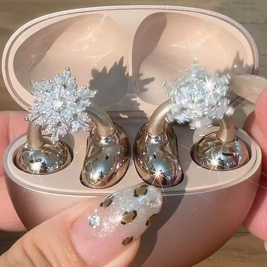 Bow Rhinestone for Clip on Earbuds Open Ear Accessories, Removable Exquisite DIY Decoration (Style G - Snowflake)