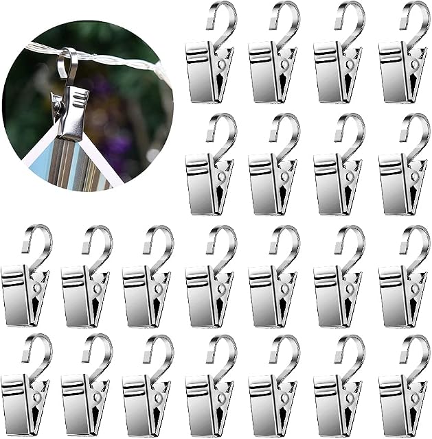 YIXISI 50 PCS Silver Stainless Steel Heavy-Duty Shower Curtain Clip, Rustproof Stainless Steel Hanging Clamp, Metal Curtain Clips, Photo Clips, for Bedroom, Bathroom, Home Decoration