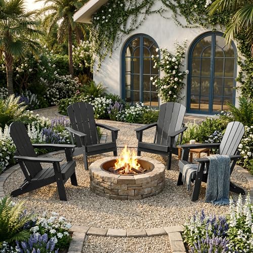 Image of Folding Adirondack Chair Set of 2, Lightweight-Portable HDPE Patio Chair, All-Weather Space-Saving Foldable Fire Pit Seating for Camping, Backyard, Deck-Grey