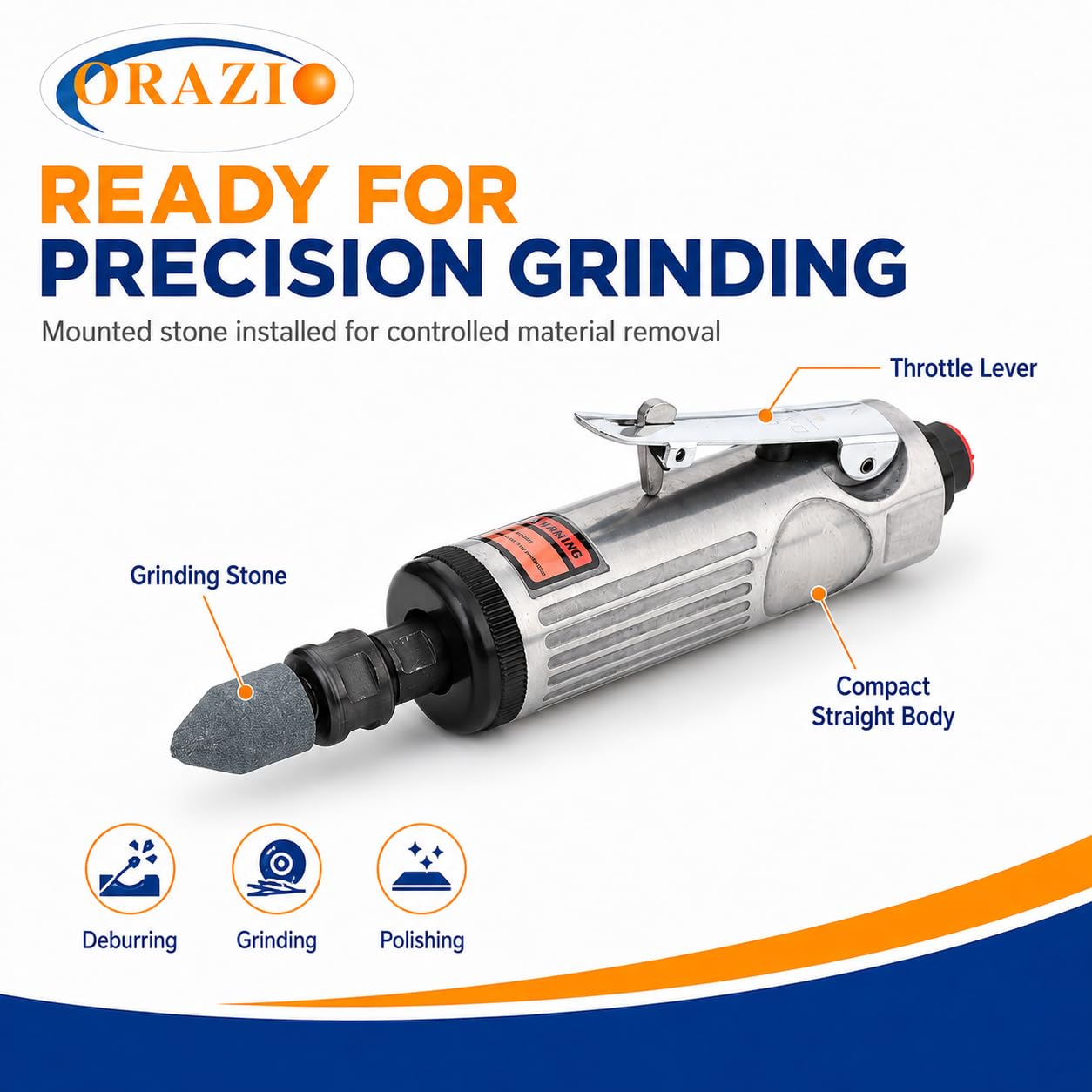 ORAZIO 212505B - Kit per smerigliatrice pneumatica, mini smerigliatrice dritta per riparazione pneumatici e altre applicazioni, con accessori da 3 mm e 6 mm, 16 pezzi