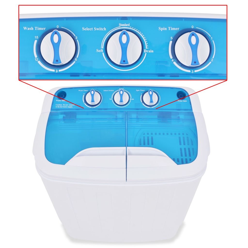 Festnight Mini Lavadora con 2 Tambores - Color de Azul y Blanco Material de Plástico 5,6 kg