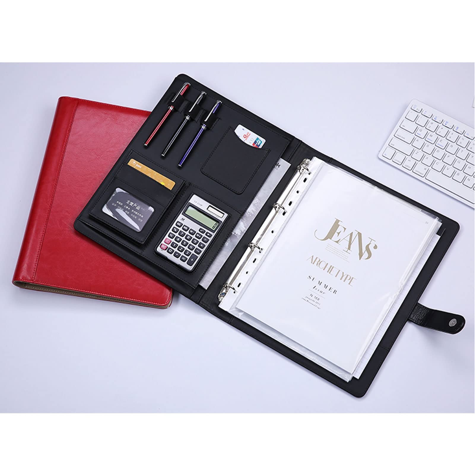Teczka na dokumenty A4 z PU Leather Folder Konferencyjny Biznes Padfolio Case A4 Teczka Biurowa Organizer dla Mężczyzn Kobiet (Kolor: Brązowy, Rozmiar : Bez Kalkulatora)