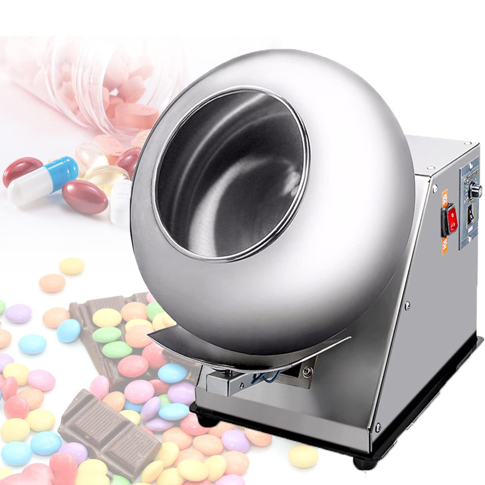 HNCXHX 180w Automatic Tablet Coating Machine,3-6kg/Hr 520rpm Chocolate Coating Machine,Sugar Coating Machine,Commercial Chocolate Machine,Candy Coater Machine,Polishing,Coating,Rounding,Drying,110V