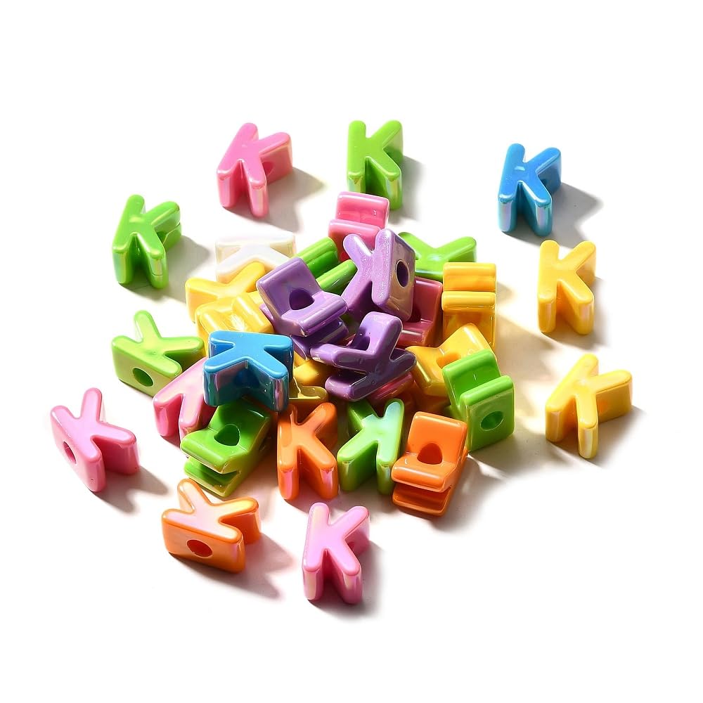 DanLingJewelry 40Pcs Random Rainbow Large Letter K Acrylic Beads AB Colour Iridescent Alphabet Keychain Beads for Bracelets Necklaces Jewellery Making โ image 1