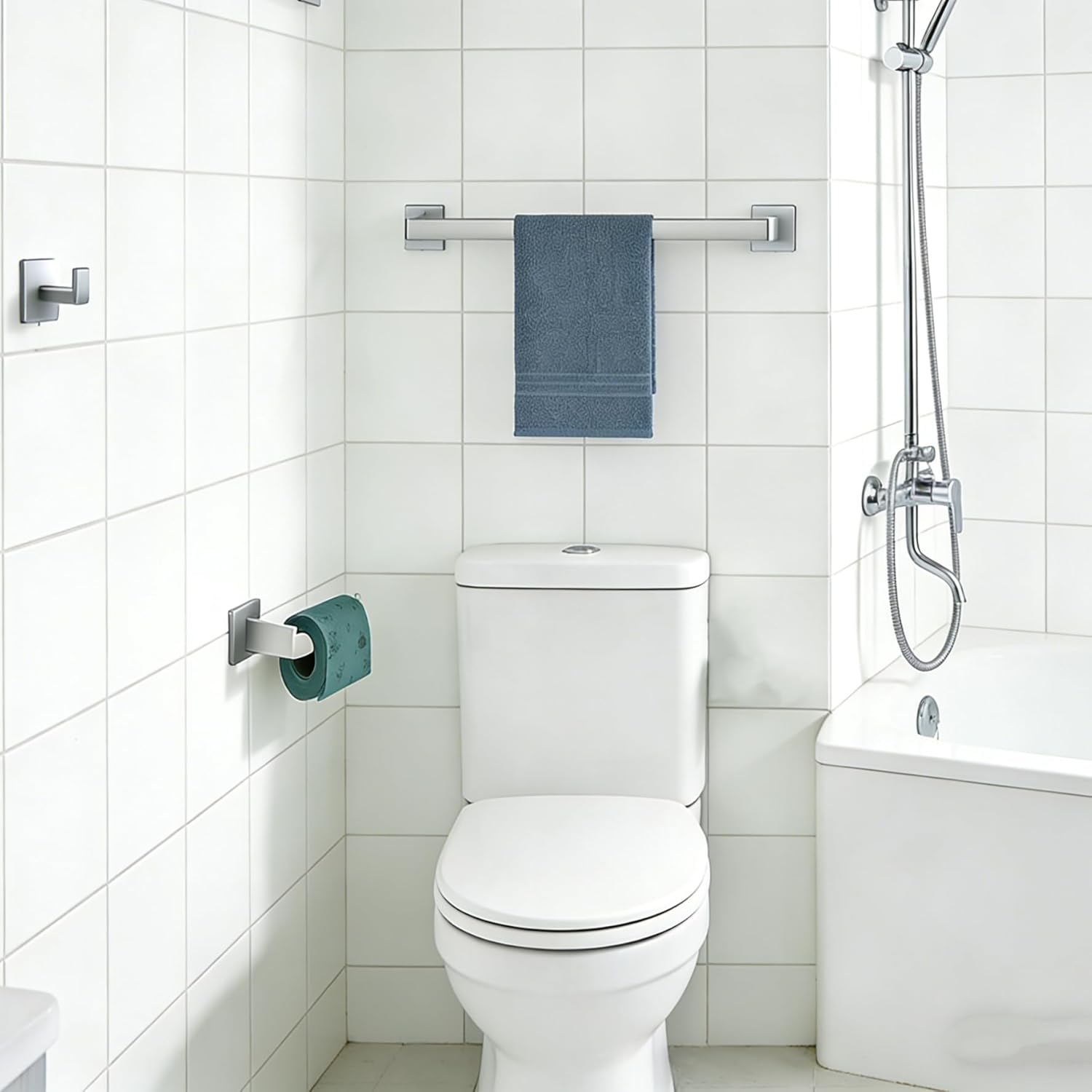 10-Pieces Bathroom Hardware Set Brushed Nickel Bathroom Accessories Set SUS304 Towel Bar Set Includes 2 Towel Bar 16 Inch+2 Towel Holder+2 Toilet Paper Holder+4 Towel Hooks(10, Brushed Nickel)