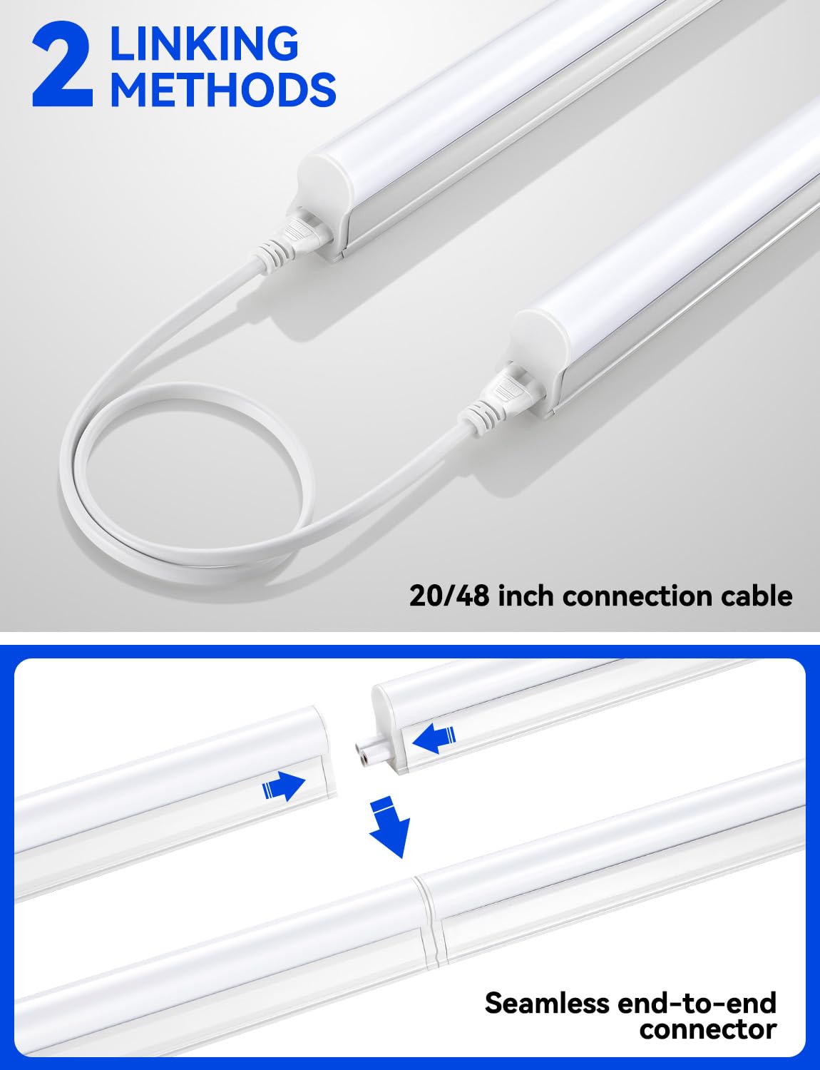 4FT LED Shop Lights 2300LM 6500K Bright White LED Integrated Fixture 20W Linkable Garage Light Ceiling and Cabinet — view 3