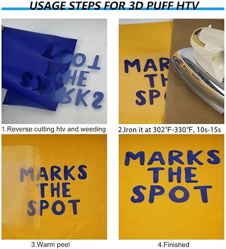 Miniatura 4 de FUNKAKA Transferencia de calor de soplo azul, vinilo 3D de 12 pulgadas x 5 pies para camiseta, compatible con todas las máquinas cortadoras, fácil