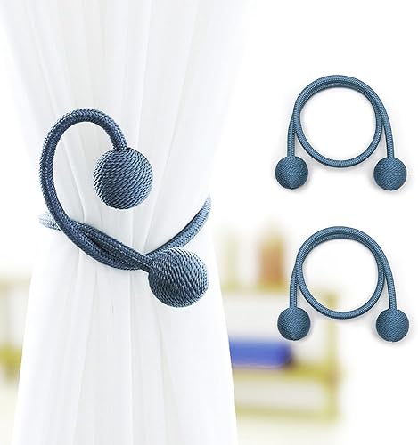 Cortina para ventana, 4 piezas de alzapaños magnéticos, clips de amarre para el hogar, oficina, cortinas decorativas (azul)