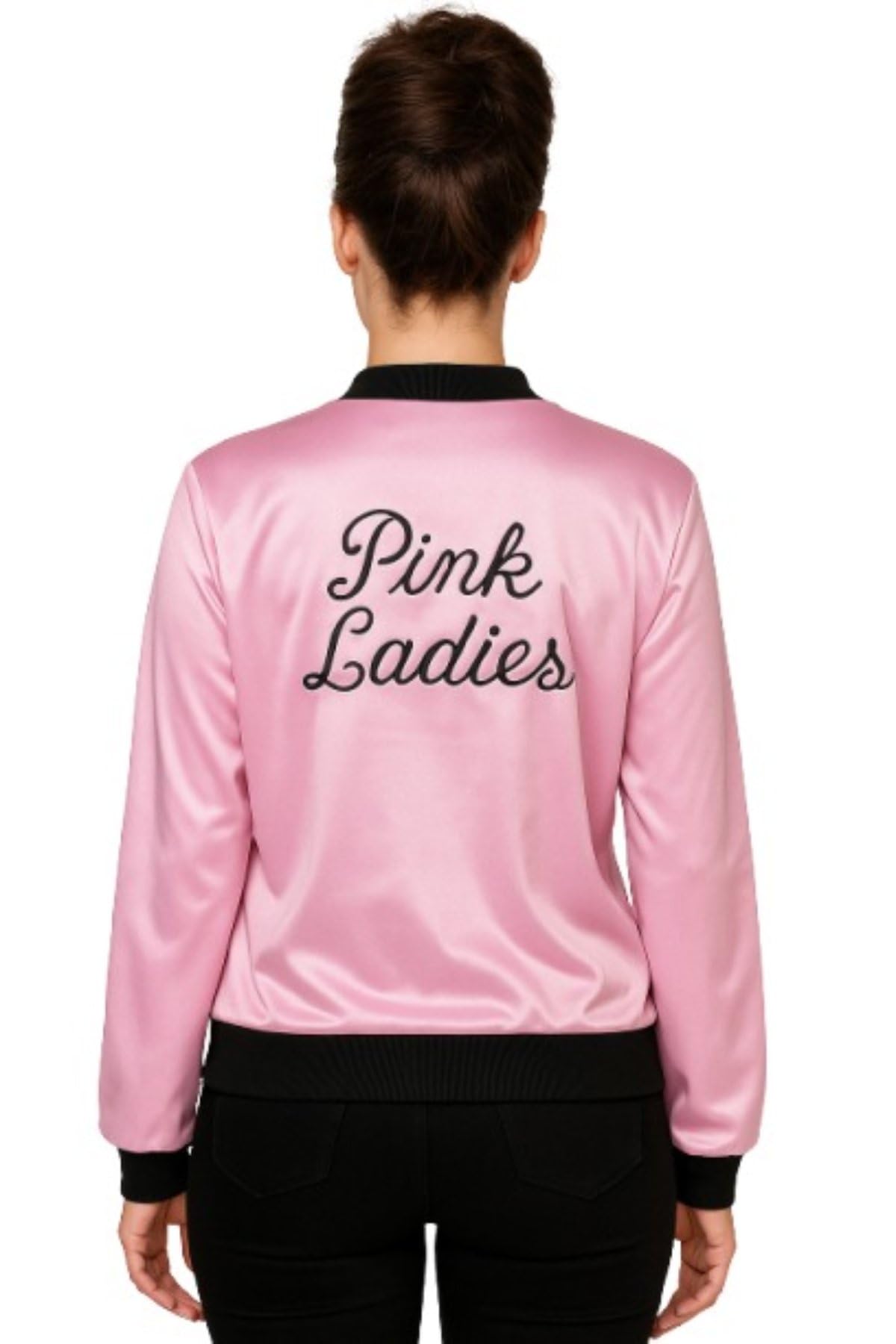Fancyd Chaqueta de satén rosa de los años 50 para mujer, chaqueta bomber de satén vintage