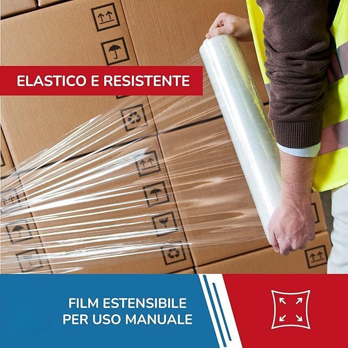 PZ. 6 ROTOLI PELLICOLA FILM ESTENSIBILE TRASPARENTE MANUALE 2,4 KG PER IMBALLGGIO 23 my