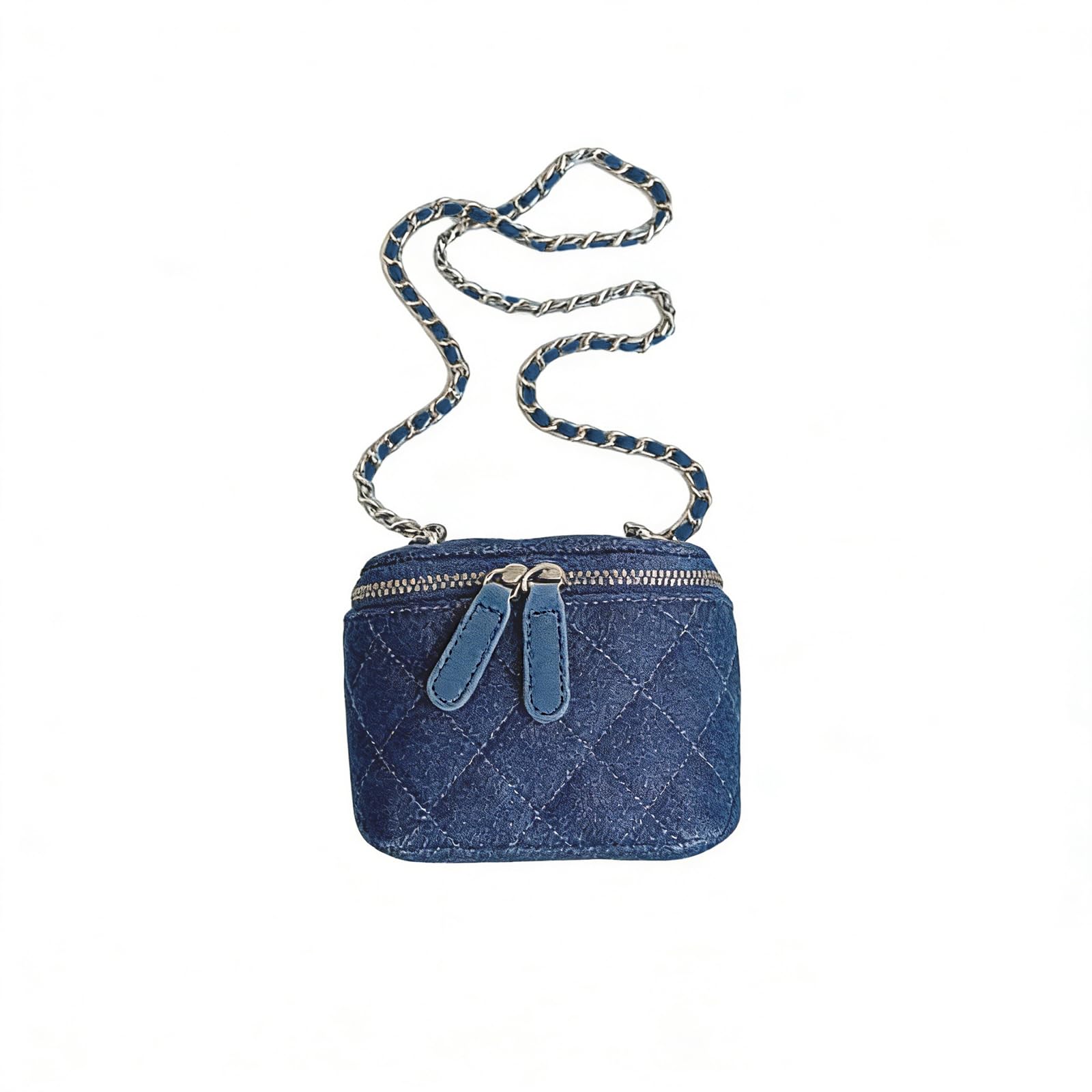 Bolso de Bandolera de Tejano Jean para Mujer Bolsos Vaqueros Mini Bolso Cuadrado Bolso de Mano con Diseño Acolchado Bolso de Hombro de Mezclilla Retro Tote Bolsa de Cubo con Cadena Azul Oscuro