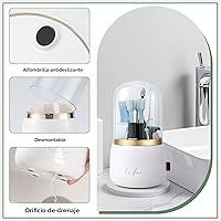 Vista 4 de Portacepillos de dientes para baños, giratorio de 7 ranuras con tapa y drenaje de agua, soporte para cepillos de dientes eléctricos para niños