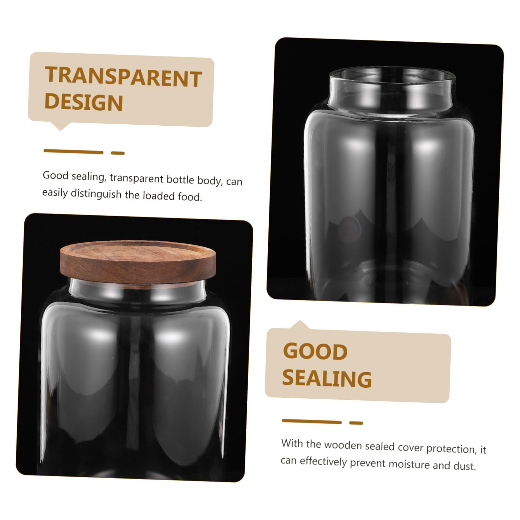 Verschließbares Glas 2, 8l mit Holzdeckel für Lebensmittel | Vorratsglas aus Glas, Flacher Boden, Transparentes Design, für Küche und Tisch, für Tee