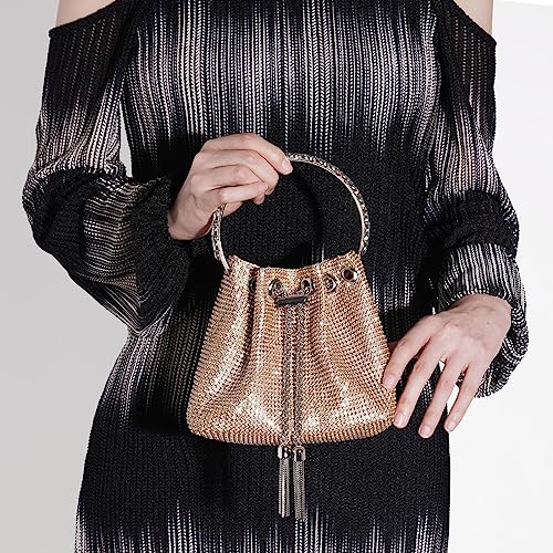 Desy & Feeci Bling Rhinestone Purse for Women, Glitter Clutch Handbag Bucket Evening Bag for Girls Wedding Party2