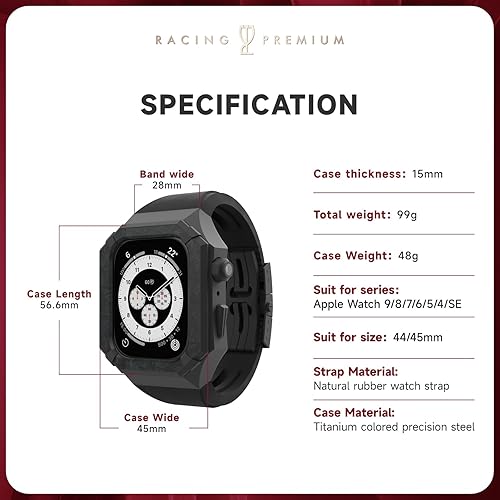 Miniatura 7 de RACINGPREMIUM Exclusive X series custom AppleWatch 4445mm fluororubber wristband+stainless steel titanium alloy case, suitable for iWatch