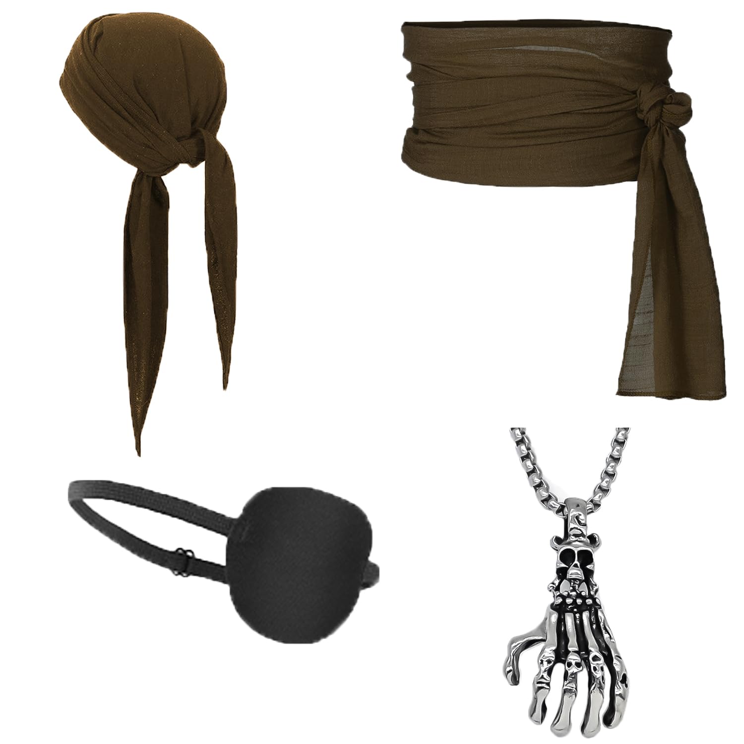 ITODA 4Pcs Medieval Pirate Costume Accessories Retro Pirate Outfit Headscarf Sash Belt Eye Patch Necklace Fancy Dress for Halloween Carnival Pirates Role Play Dress Up Party