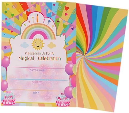 Miniatura 5 de Tarjetas de invitación para fiesta de cumpleaños, paquete de 12 tarjetas de invitación de cumpleaños coloridas de arco iris, letras de invitación