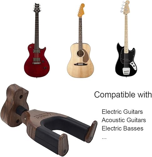Miniatura 7 de Soporte de pared para guitarra con bloqueo automático, gancho para guitarra, soporte de pared con forma de guitarra, diseño de base de madera dura,