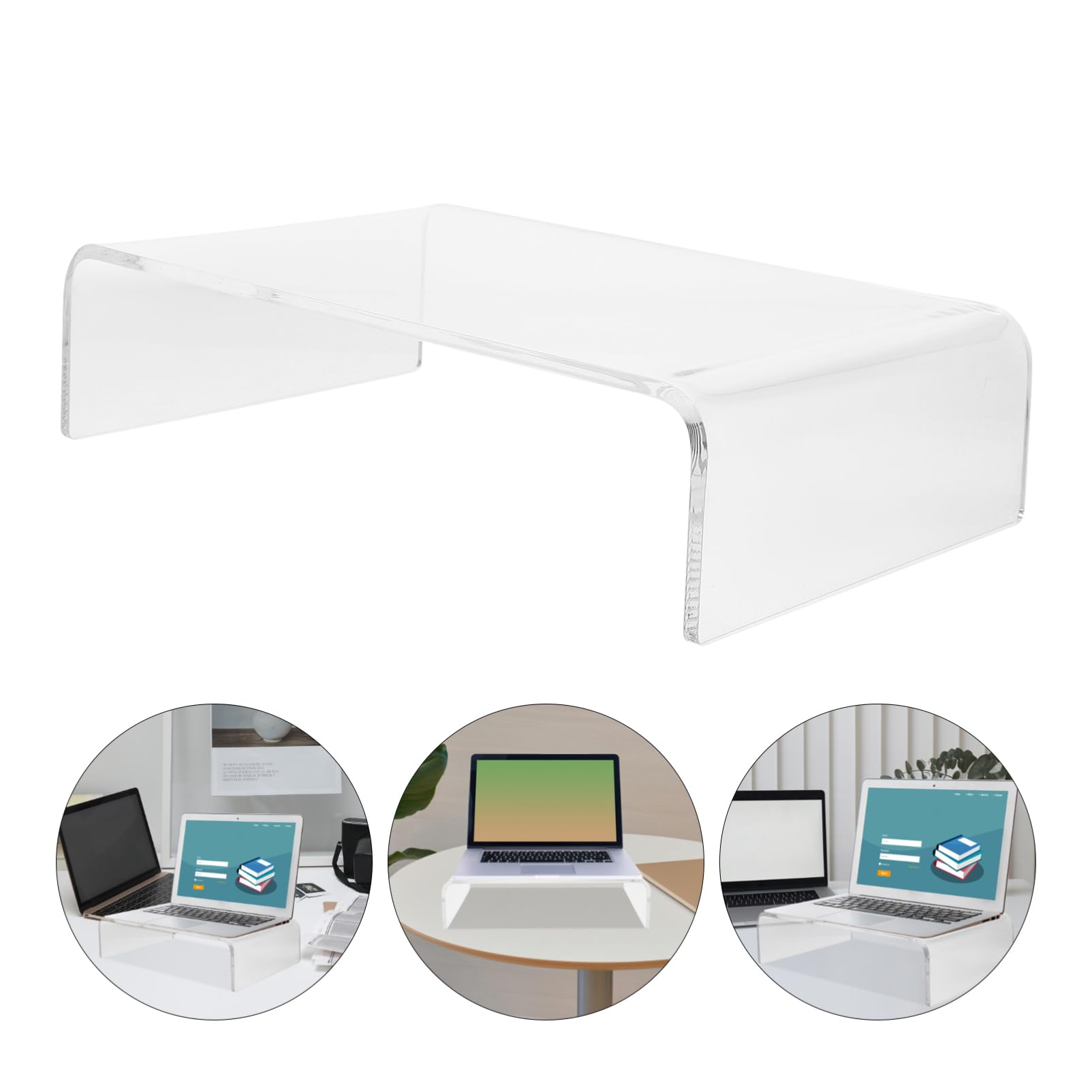 HOMSFOU Supporto per Monitor in Acrilico Trasparente per Computer da Scrivania Aumento Altezza Display e Spazio per Tastiera e Mouse