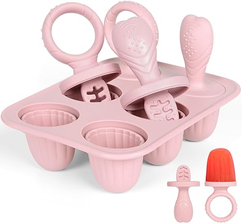 Moldes de silicona para paletas de bebé con palitos, 6 cavidades mini moldes de paletas de leche materna para niños pequeños para dentición, molde