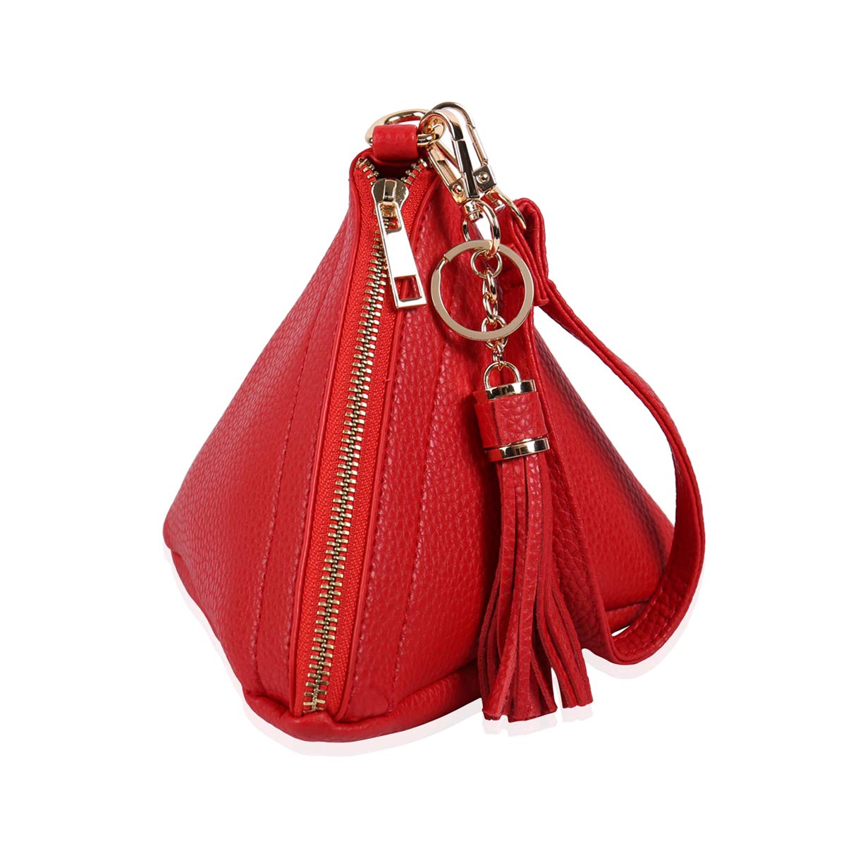 Triangle Vegan Leather Wristlet Clutch Purse Handbag - Pyramid Evening Cocktail Pouch Wallet Detachable Strap & Tassel Charm