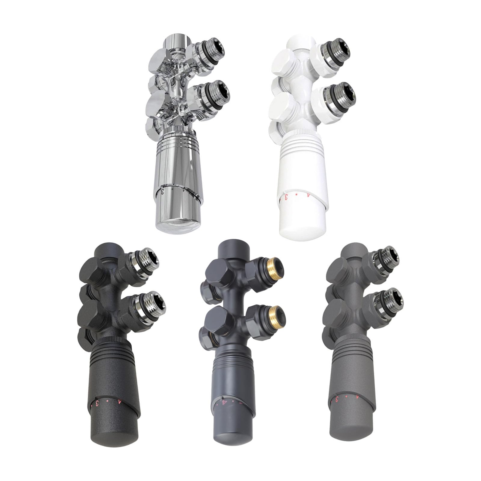 Set di valvole termostatiche per termosifoni ad angolo e passaggi, design per sistemi di riscaldamento domestico, finitura antracite, G1/2 accessori per riscaldamento