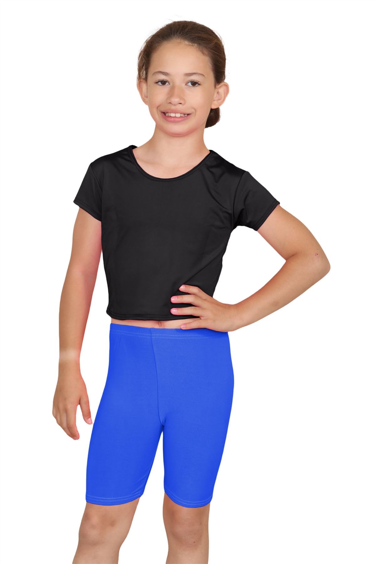 Hamishkane Girls Royal Blue Hamishkane® Microfiber Gymnastics Kids Cycling Shorts, Stretchy Sports Activewear Summer Mini Shorts, Plain Dance Gym Elasticated Shorts For Kids