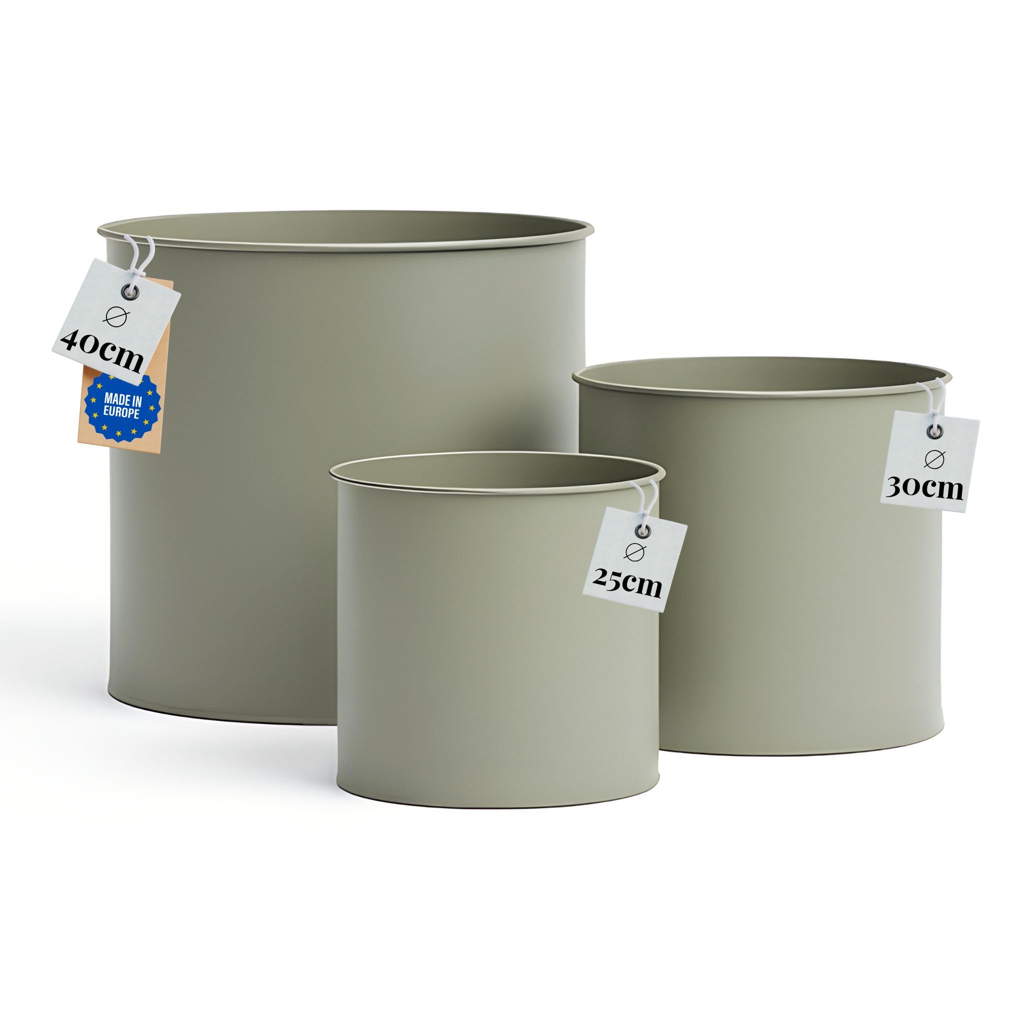 LIVLIG - Set di 3 vasi da fiori, 25 cm, 31 cm e 40 cm, grandi per esterni e interni, vasi zincati, colore: verde