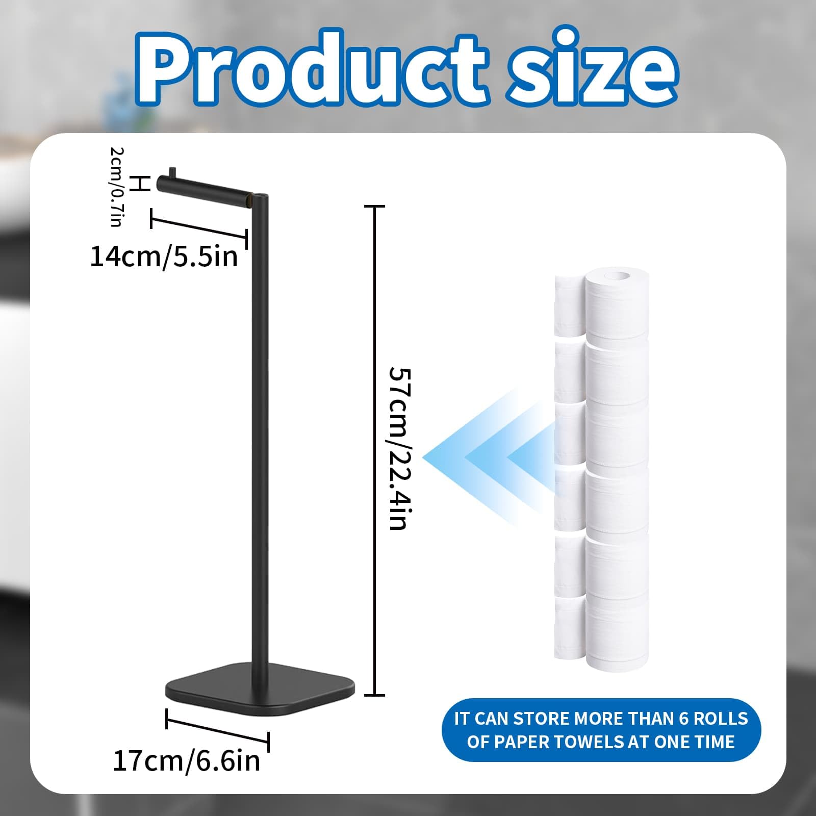 Toilet Roll Holder Free Standing with Heavy Duty Base, Stainless Steel Toilet Roll Holder for 6 Rolls, Stylish Chrome Finish - Image 2