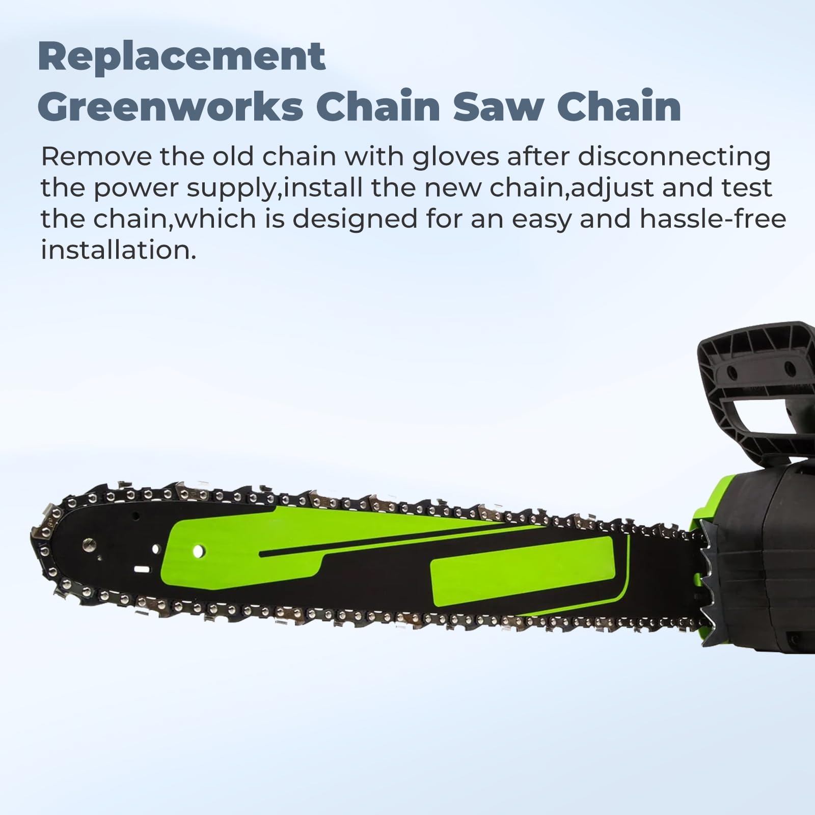 Cadena de motosierra de 16 pulgadas de repuesto para Greenworks 20232, SB410, CS60L252, CS60L02, CS80L01, CS80L211, CS80L2512, 2904402, 56 eslabones de transmisión de 0.04 pulgadas calibre 3/8