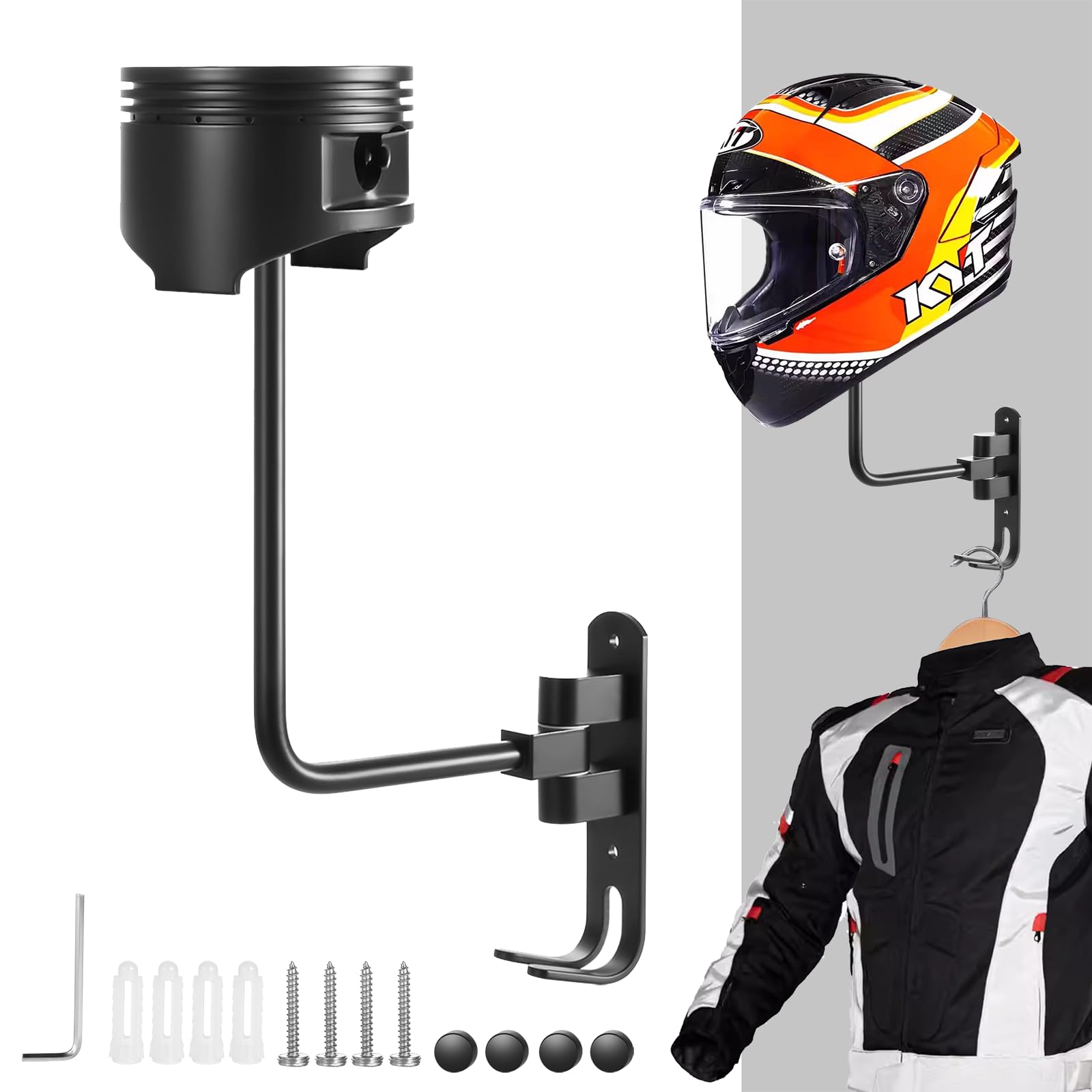 Portacasco Moto Da Parete | Doppio Gancio | Legno E Metallo | Design Minimalista | Per Caschi E Giacche
