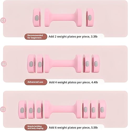 Miniatura 3 de Juego de 2 mancuernas ajustables, 4 en 1, pesas libres para mujeres con ajuste rápido, gimnasio en casa y entrenamiento de ejercicio al aire libre,