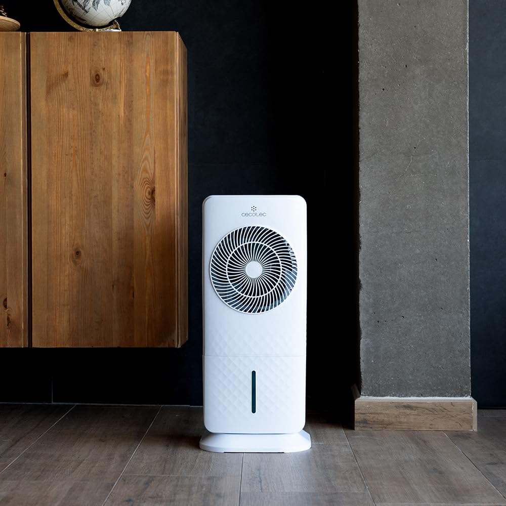 Cecotec Climatizzatore Evaporativo EnergySilence 3500 Cool Compact Smart, 65 W, Serbatoio 3,5 L, Tattile, Telecomando, 3 Velocità, 2 modalità, Oscillazione 70º, Timer 12h, Include 2 refrigeratori