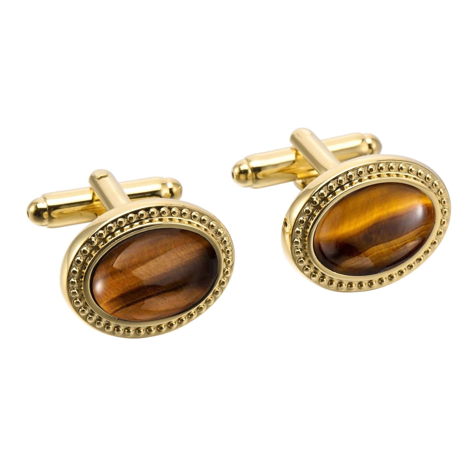 Gemelos Retro de Piedra Ojo de Tigre, Gemelos de Cobre chapados en Piedra Preciosa, Gemelos franceses de Cobre.