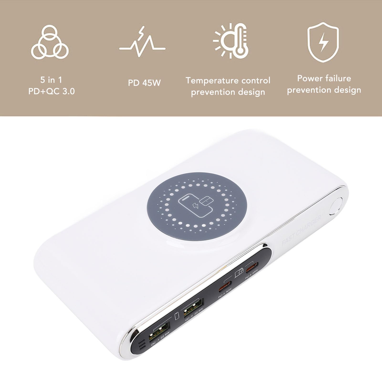 Annadue Estación de Carga Rápida de Escritorio, 72W Multi Port USB C Wireless Charger Hub, 45W PD, Protección de Seguridad Inteligente, para la Tableta Portátil y Uso (Enchufe de la UE)