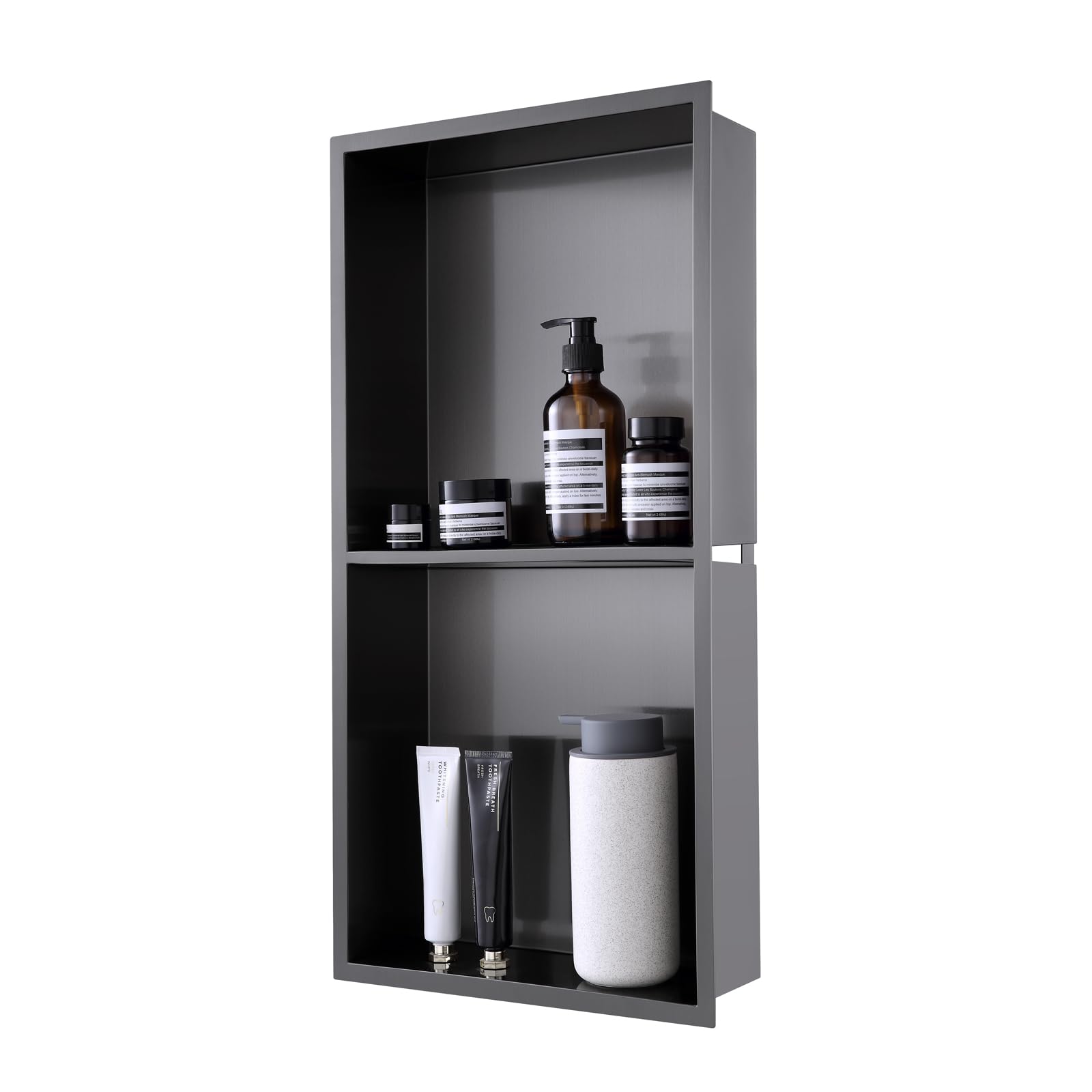 ROVOGO 60 x 30 x 10 cm Nano Schwarz Eingebettete Doppel-Duschnische Lagerung für Bad, Wandnische Dusche Edelstahl, Einbaunische Dusche Übermontage, Einbauregal & Wandregal Duschenaufbewahrung
