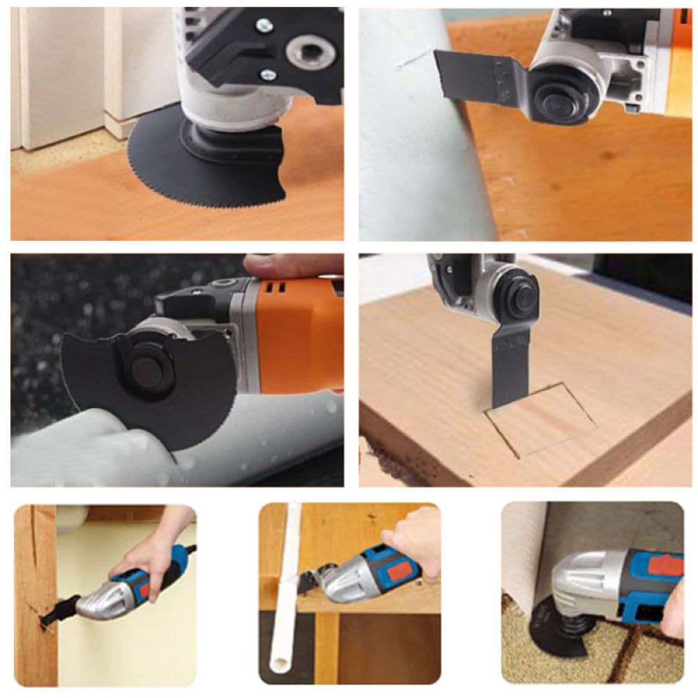 TopHomer Juego de 68 hojas de sierra oscilantes universales multiherramienta, cuchillas HCS y bimetálicas + kit de lijado, para corte de madera, metal, plástico, comercio y bricolaje
