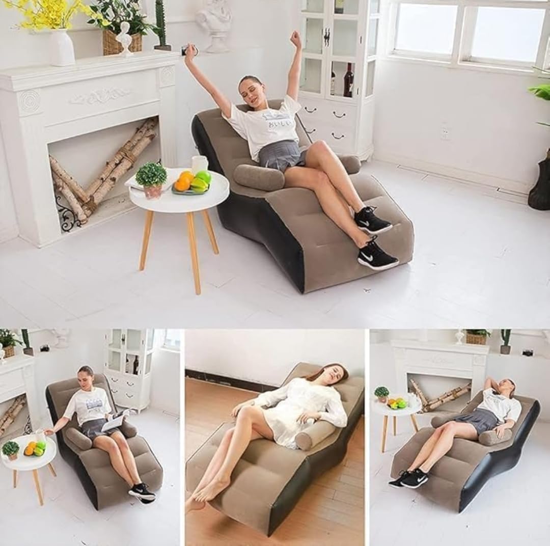 KANVIPRIYA Inflatable Lounge Chair, Ergonomic Chaise Design with Neck Support, Grey and Black 2