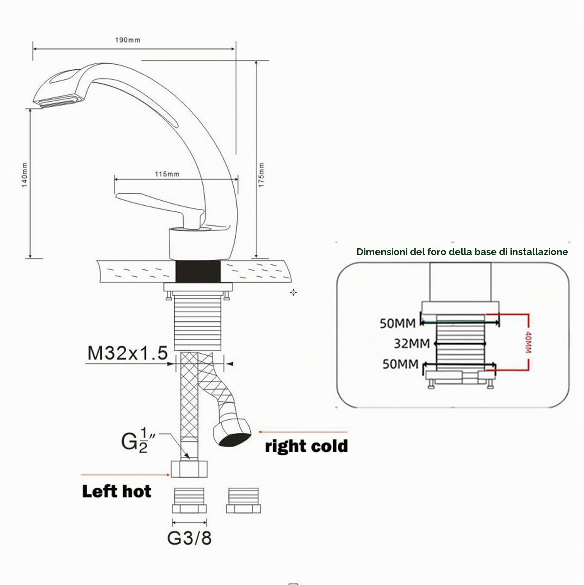 Rubinetto miscelatore per lavabo a cascata, miscelatore monocomando in ottone spazzolato dorato cromato