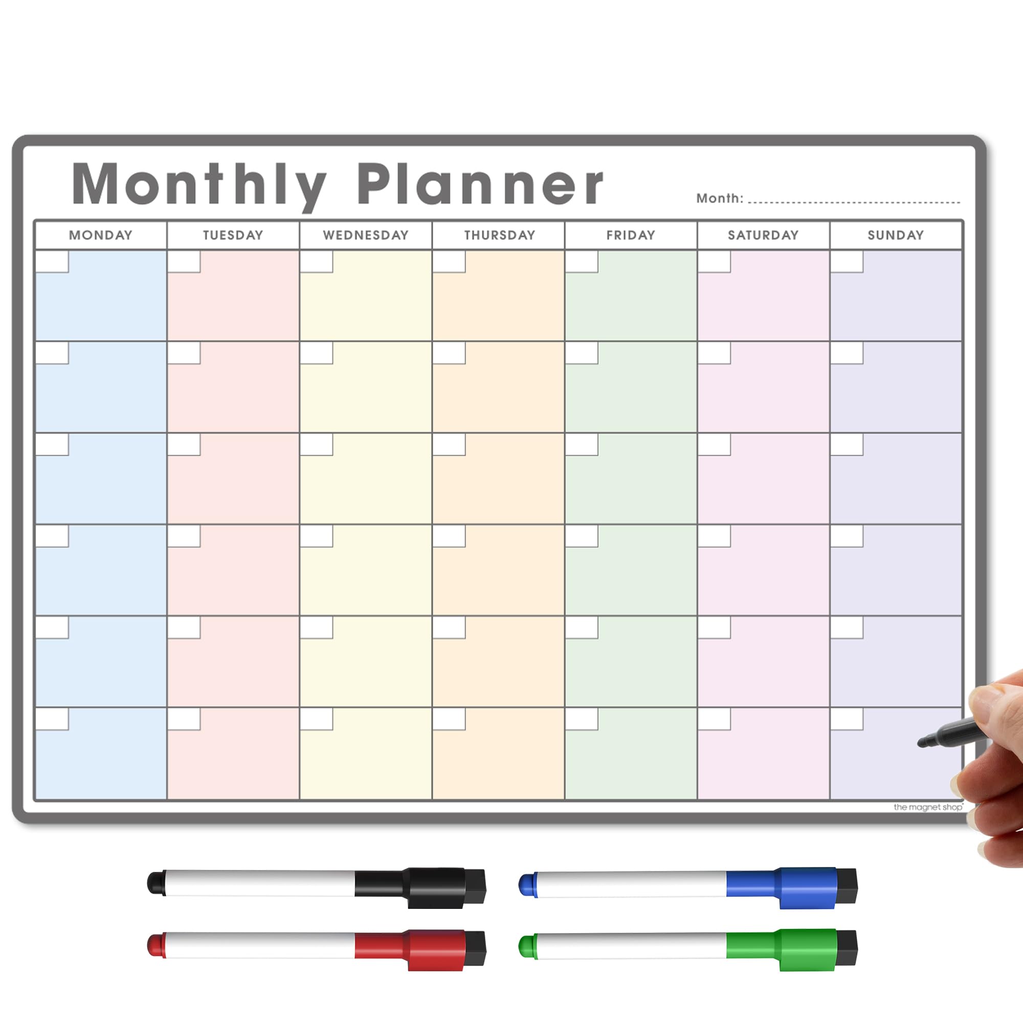 TMS A3 Monthly Planner Whiteboard | Magnetic Fridge Calendar for Meal Prep, Work or Family Planning | Made in the UK (A3, Pastel Colour) — image 1